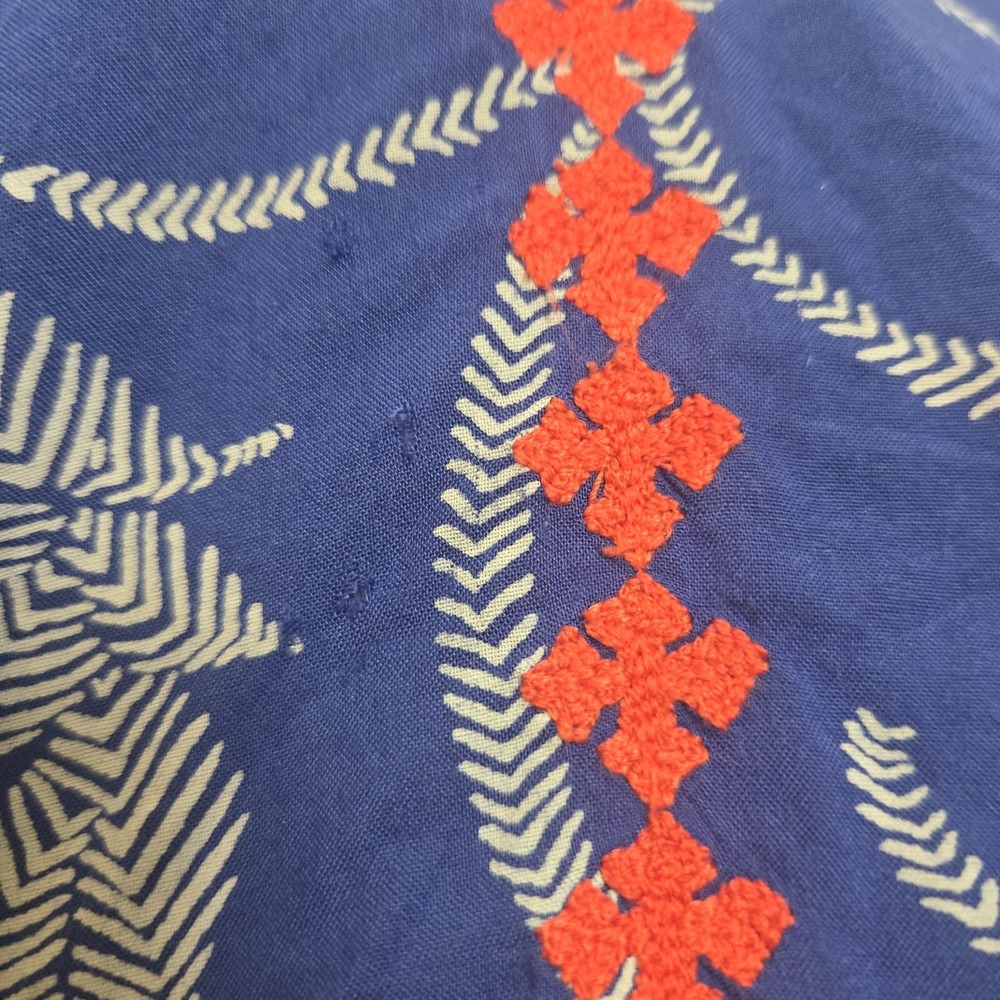 Irving & Fine x Lucky Brand Popover Print Top Embroidered Boho Red Blue Small - Picture 7 of 13
